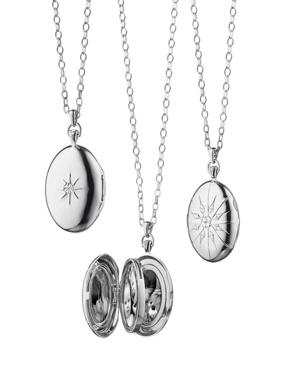 Sterling Silver Starburst Locket Necklace with White Sapphires